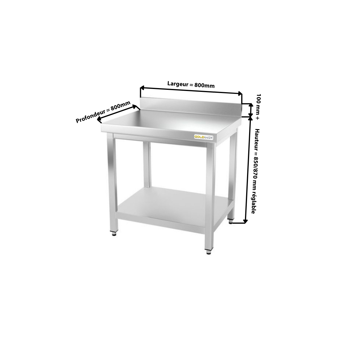 Table inox 800 x 800 mm adossée / GOLDINOX