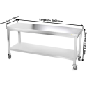 Table inox 2000 x 800 mm sur roulettes / GOLDINOX