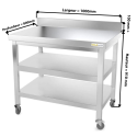 Table inox 1000 x 800 mm adossée avec 2 étagères sur roulettes / GOLDINOX