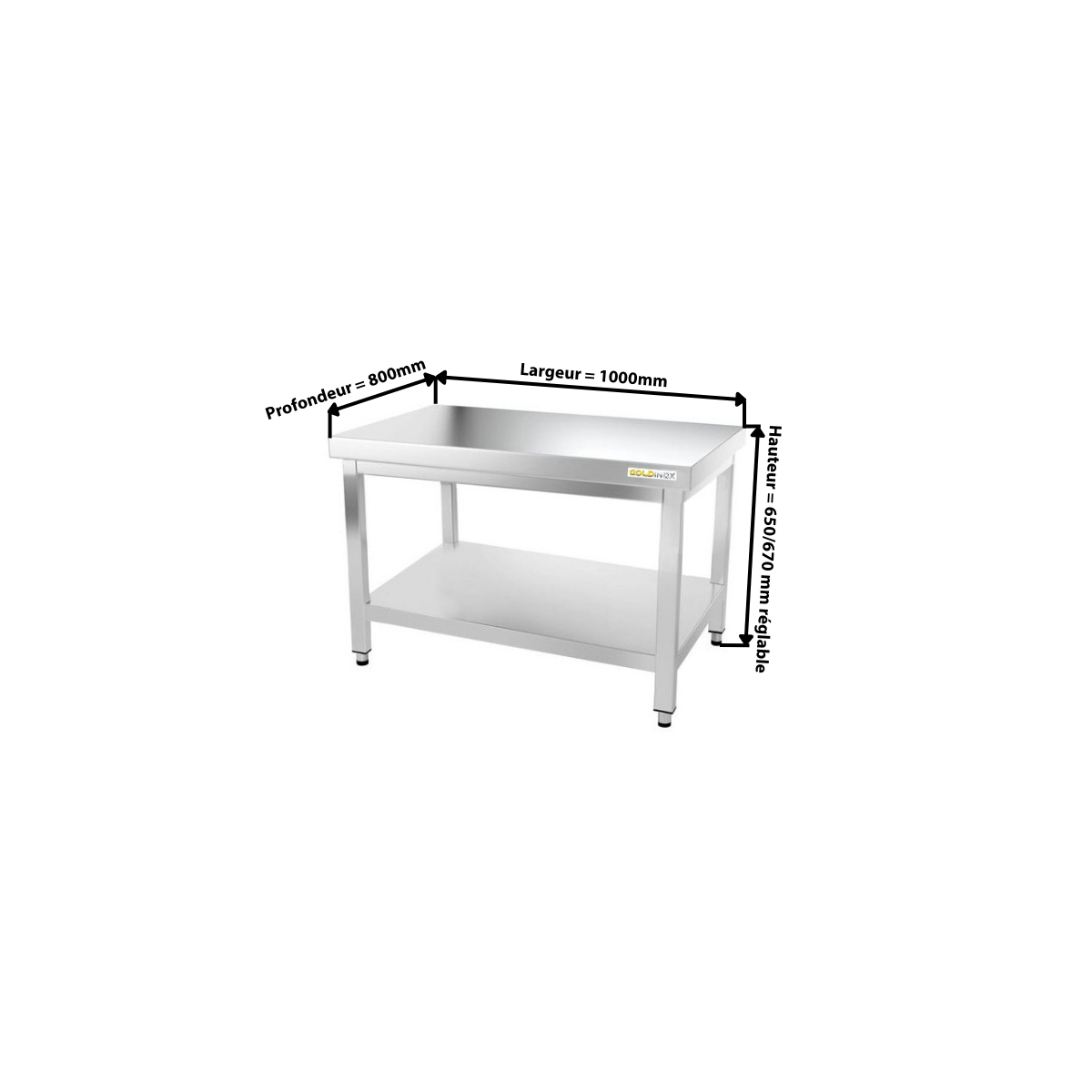 Table inox soubassement 1000 x 800 mm / GOLDINOX 