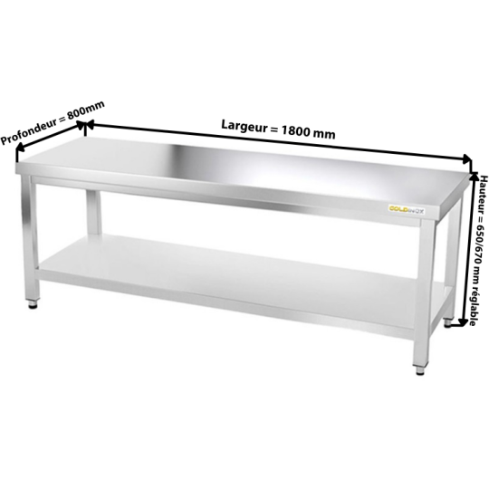 Table inox soubassement 1800 x 800 mm / GOLDINOX 