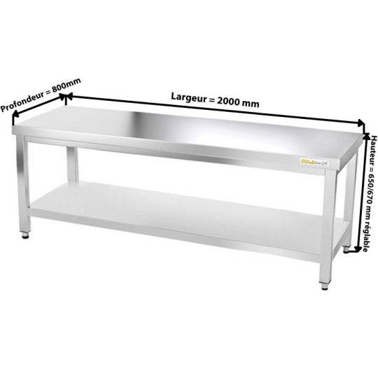 Table inox soubassement 2000 x 800 mm / GOLDINOX 