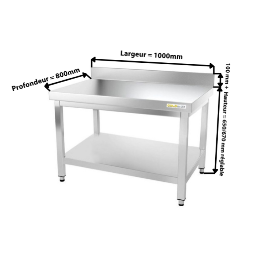 Table inox soubassement 1000 x 800 mm adossée / GOLDINOX 