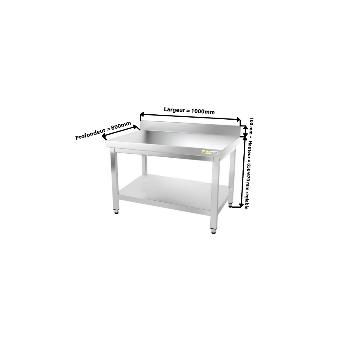 Table inox soubassement 1000 x 800 mm adossée / GOLDINOX 