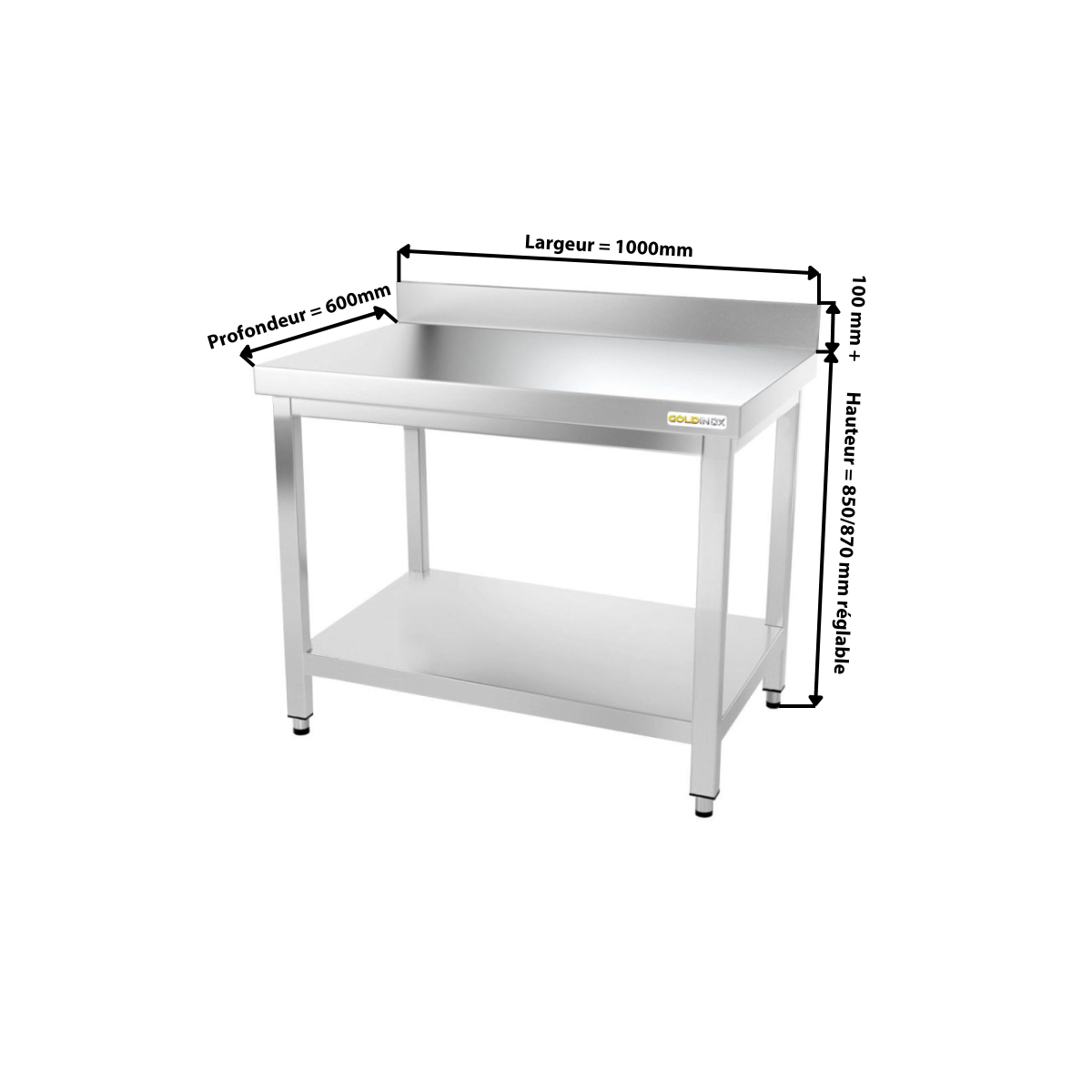 Table inox 1000 x 600 mm adossée ECO / GOLDINOX