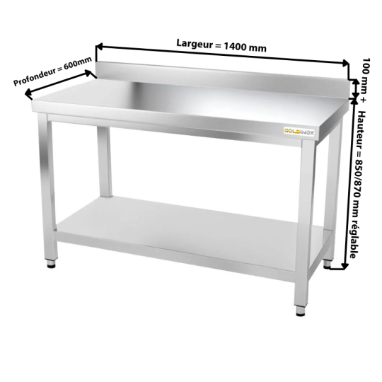Table inox 1400 x 600 mm adossée ECO / GOLDINOX