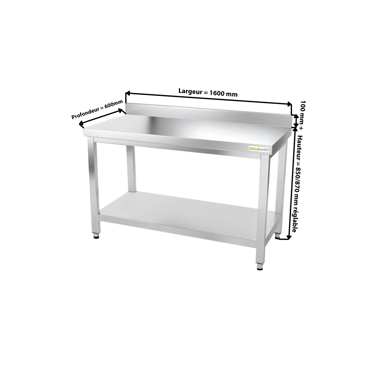 Table inox 1600 x 600 mm adossée ECO / GOLDINOX