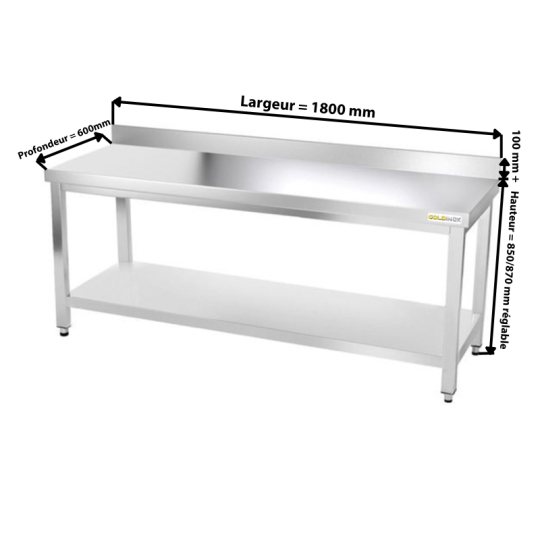 Table inox 1800 x 600 mm adossée ECO / GOLDINOX
