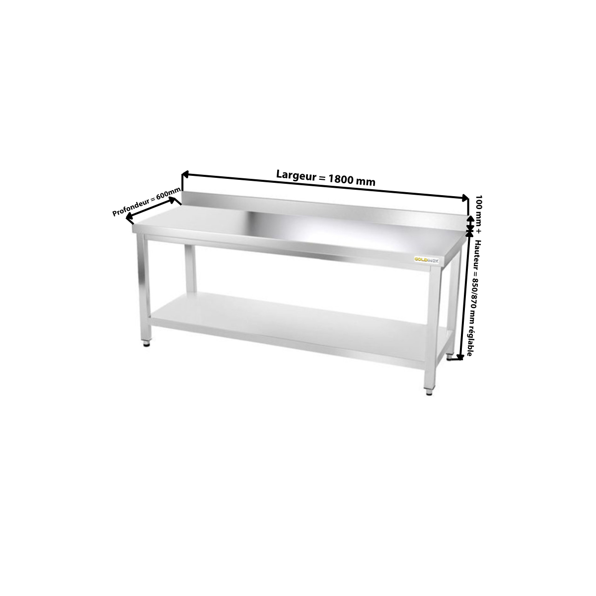 Table inox 1800 x 600 mm adossée ECO / GOLDINOX