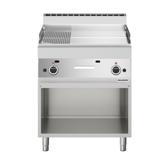 Plaque de cuisson à gaz 700 mm lisse et rainurée chromée (11,4 kw) à poser PREMIUM / GOLDINOX