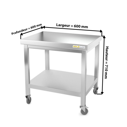 Table inox soubassement 600 x 600 mm sur roulettes PREMIUM / GOLDINOX