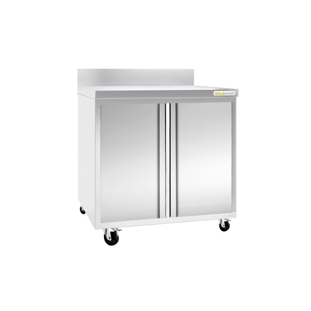 Meuble bas inox 800 x 600 mm adossé sur roulettes PREMIUM / GOLDINOX
