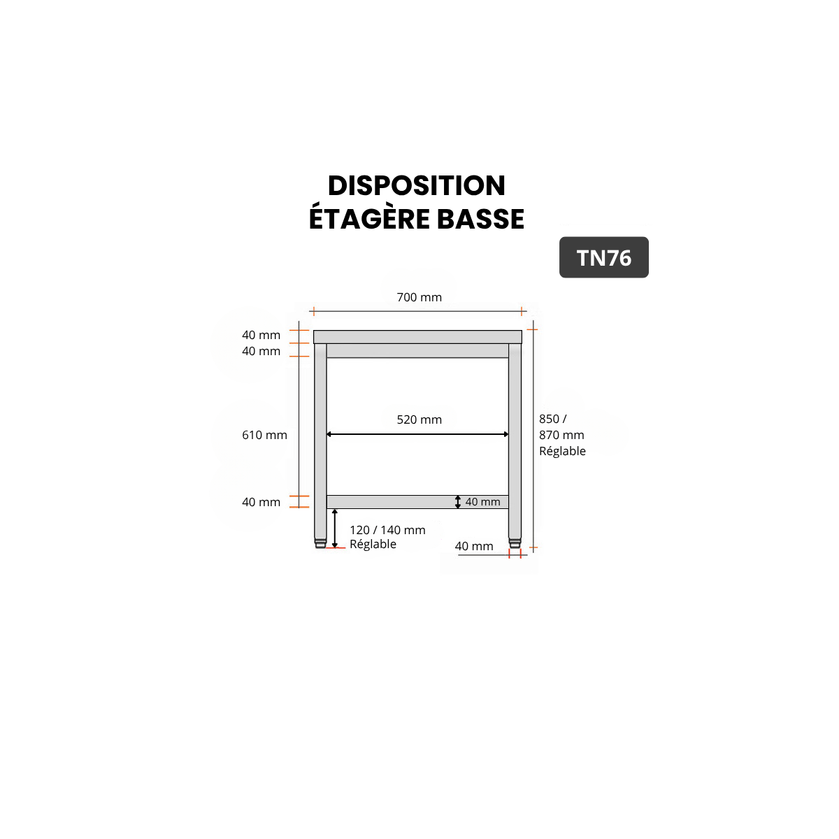 Table inox 700 x 600 mm PREMIUM / GOLDINOX