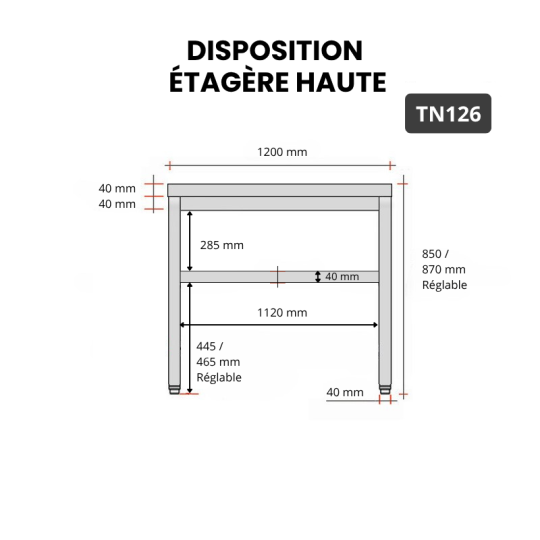 Table inox 1200 x 600 mm PREMIUM / GOLDINOX