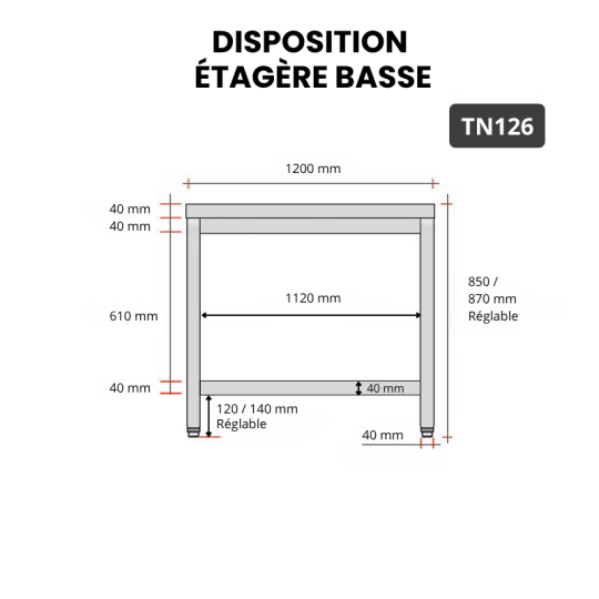 Table inox 1200 x 600 mm PREMIUM / GOLDINOX