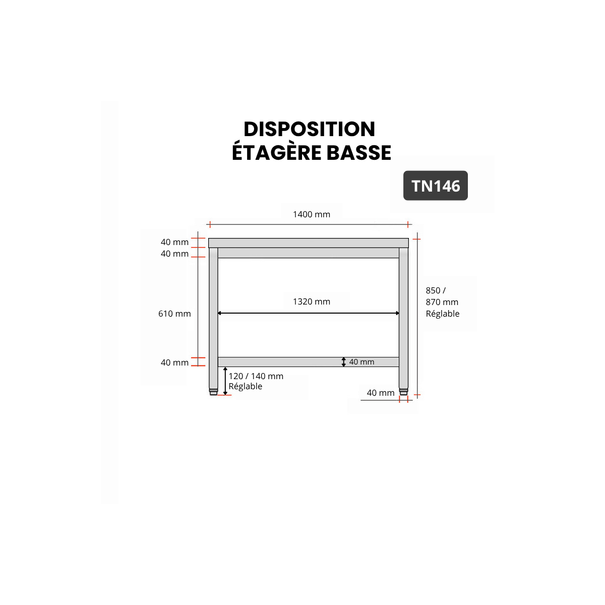 Table inox 1400 x 600 mm PREMIUM / GOLDINOX
