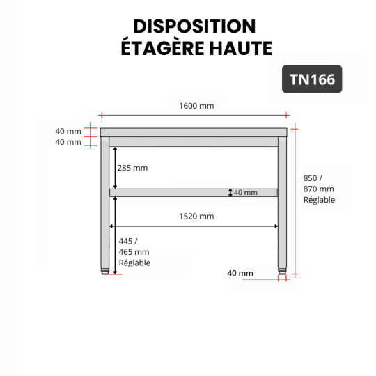 Table inox 1600 x 600 mm PREMIUM / GOLDINOX