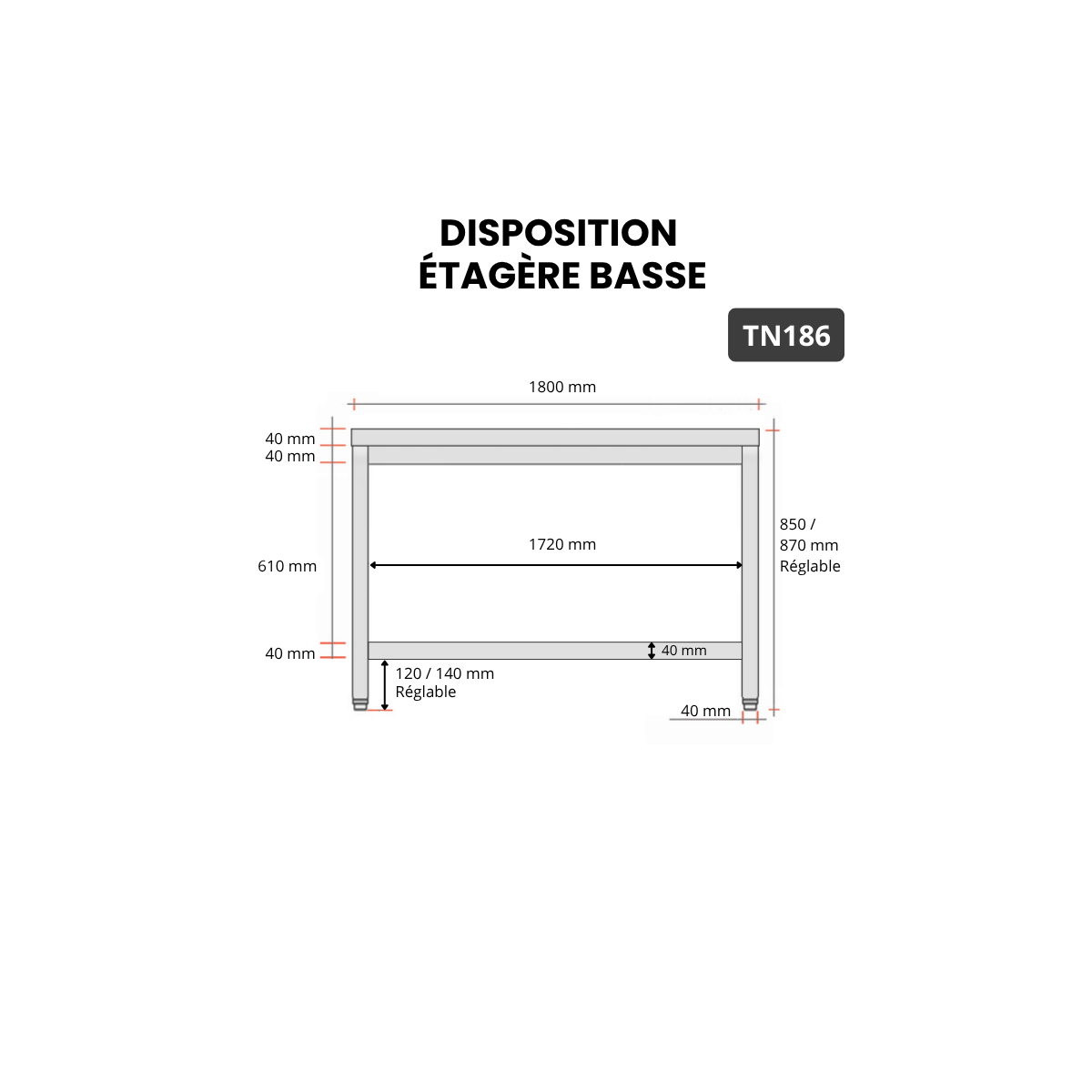 Table inox 1800 x 600 mm PREMIUM / GOLDINOX