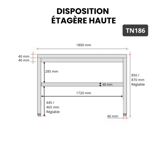 Table inox 1800 x 600 mm PREMIUM / GOLDINOX