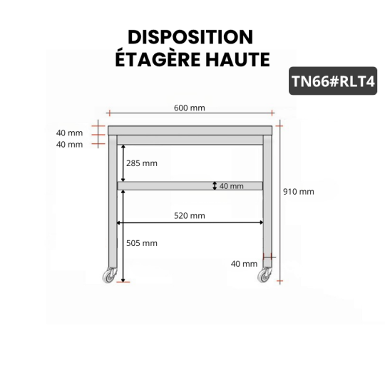 Table inox 600 x 600 mm sur roulettes PREMIUM / GOLDINOX