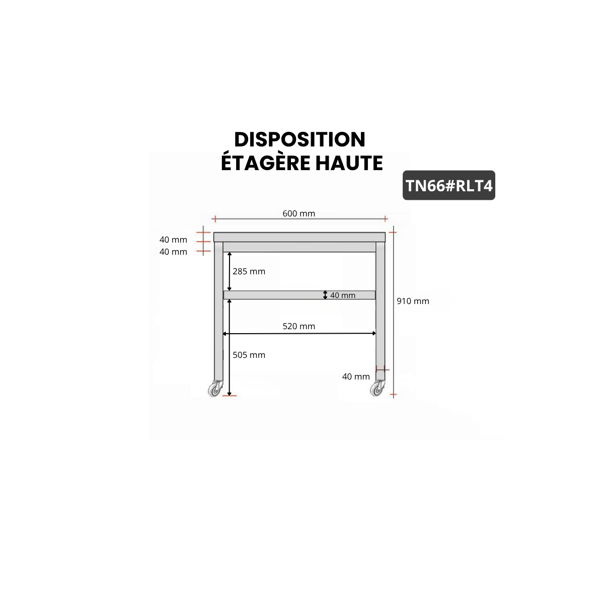 Table inox 600 x 600 mm sur roulettes PREMIUM / GOLDINOX