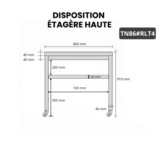 Table inox 600 x 600 mm sur roulettes PREMIUM / GOLDINOX