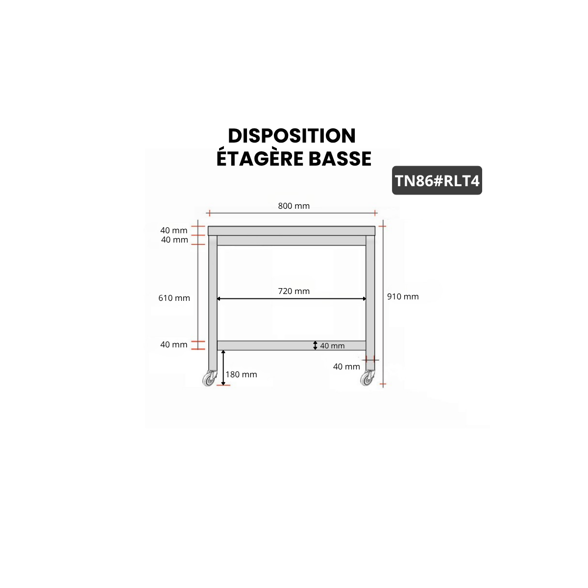 Table inox 600 x 600 mm sur roulettes PREMIUM / GOLDINOX