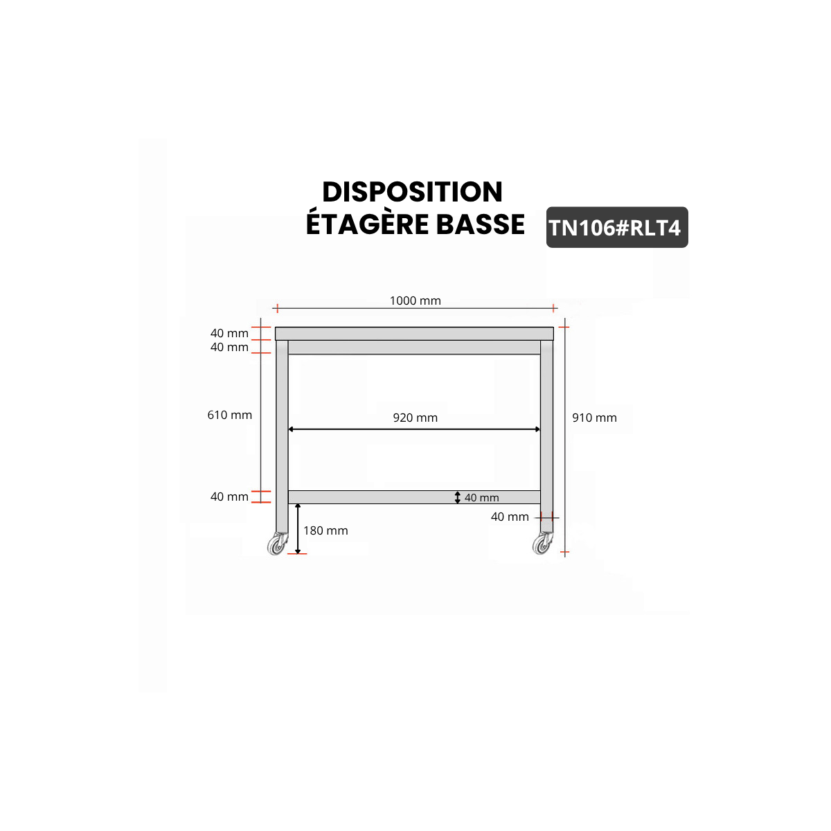 Table inox 1000 x 600 mm sur roulettes PREMIUM / GOLDINOX