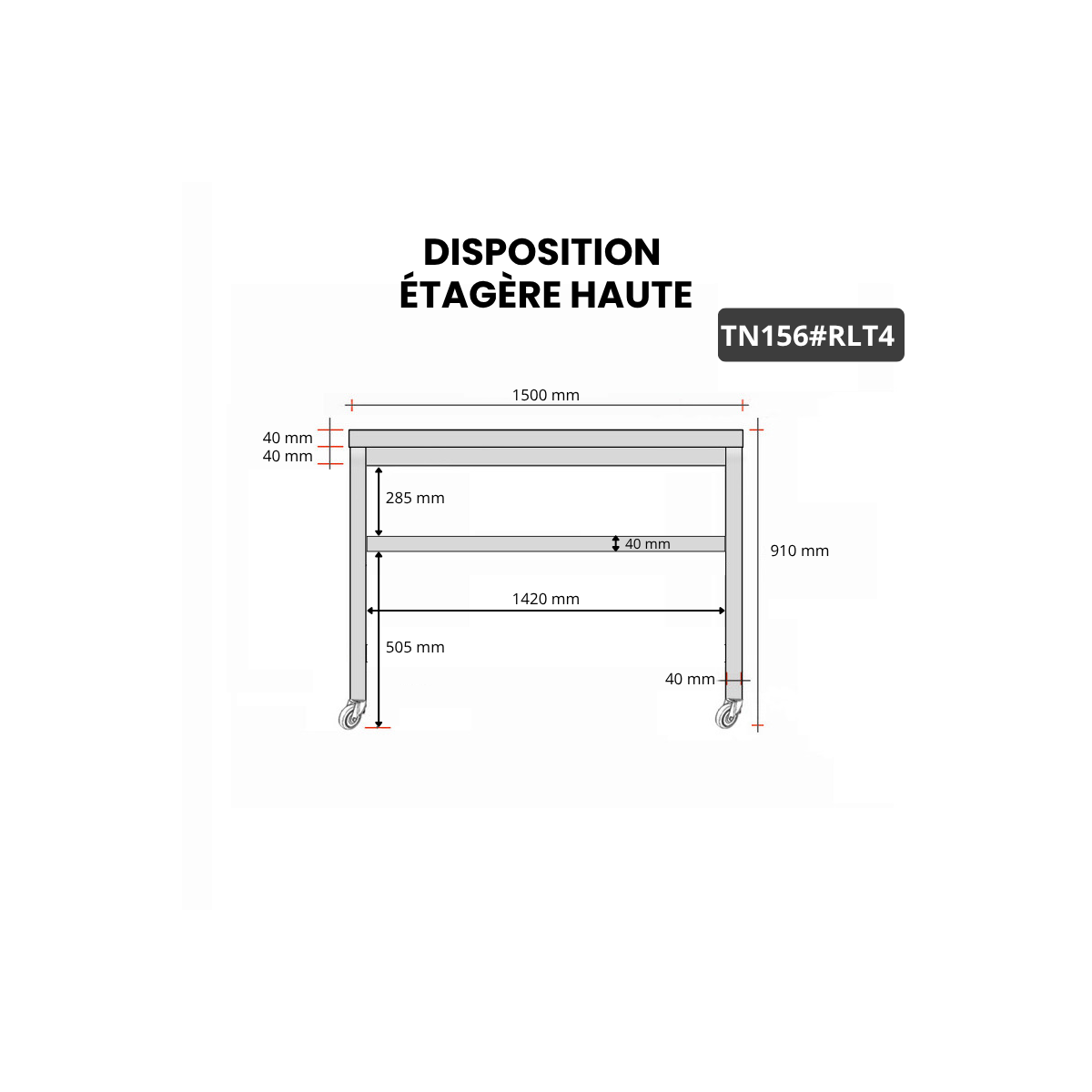 Table inox 1500 x 600 mm sur roulettes PREMIUM / GOLDINOX