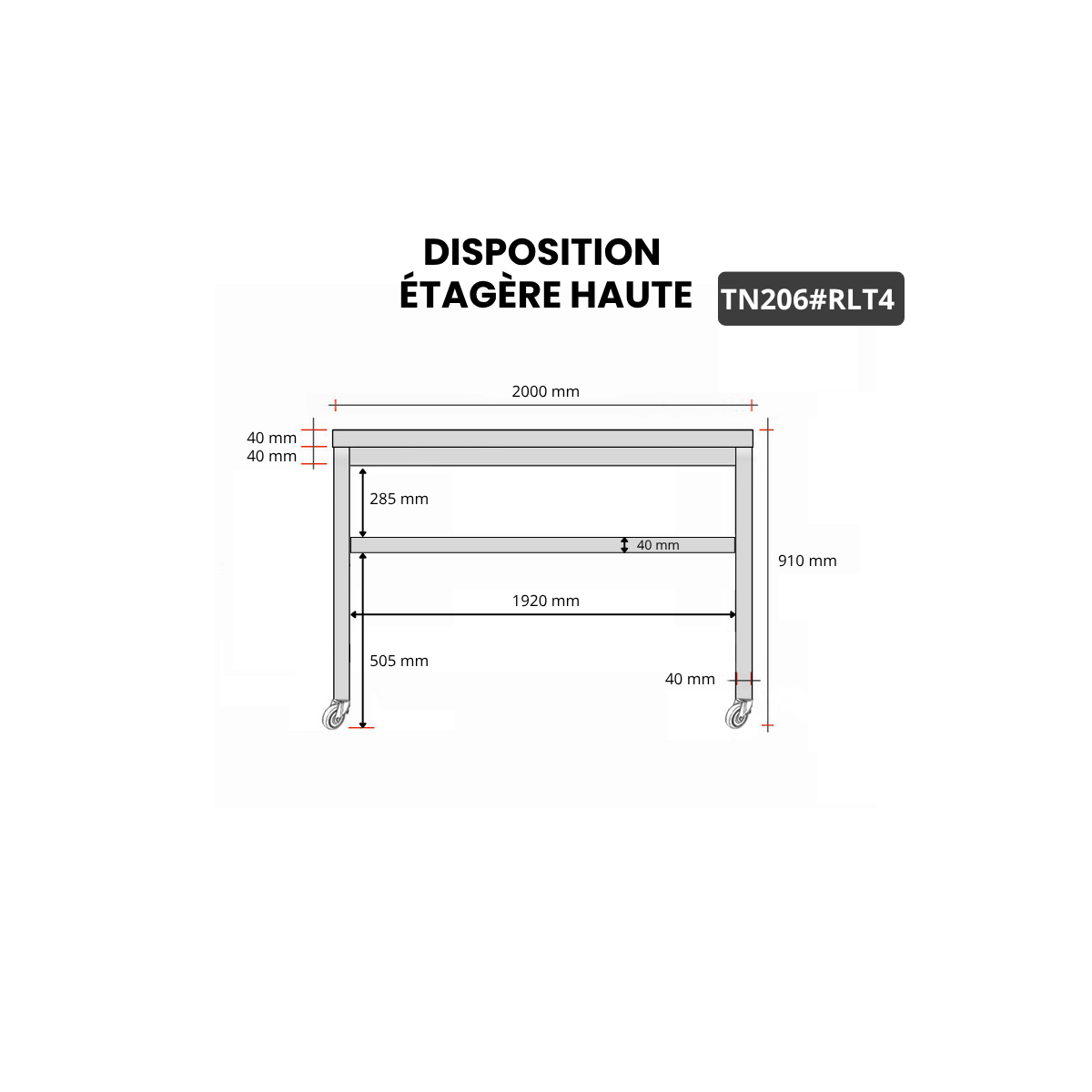 Table inox 2000 x 600 mm sur roulettes PREMIUM / GOLDINOX