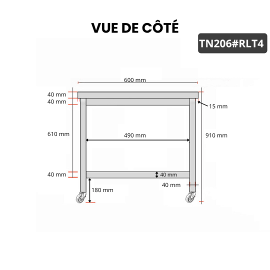 Table inox 2000 x 600 mm sur roulettes PREMIUM / GOLDINOX