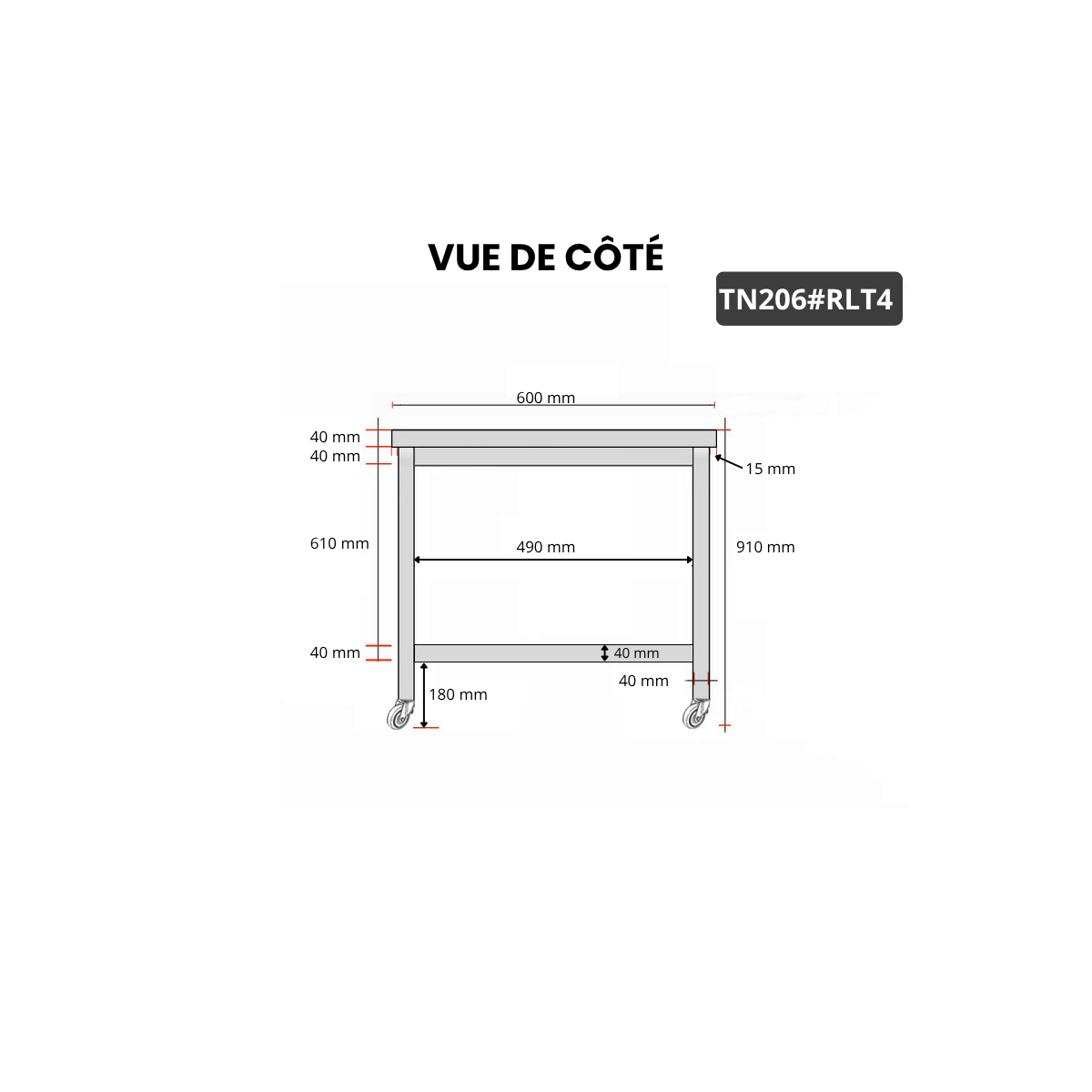 Table inox 2000 x 600 mm sur roulettes PREMIUM / GOLDINOX