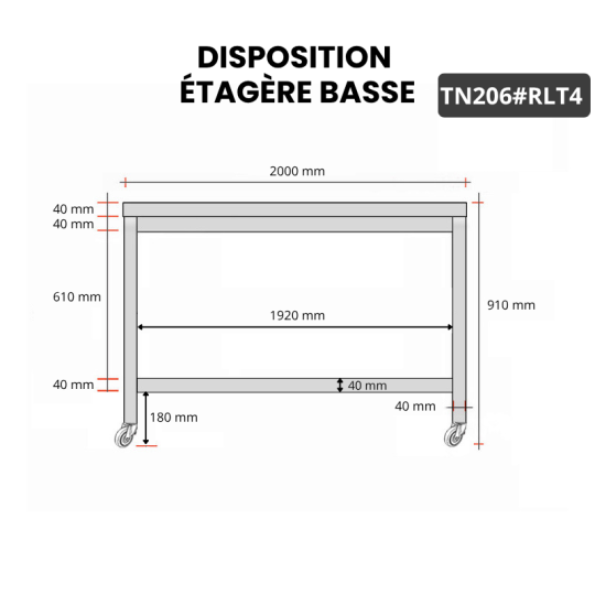 Table inox 2000 x 600 mm sur roulettes PREMIUM / GOLDINOX