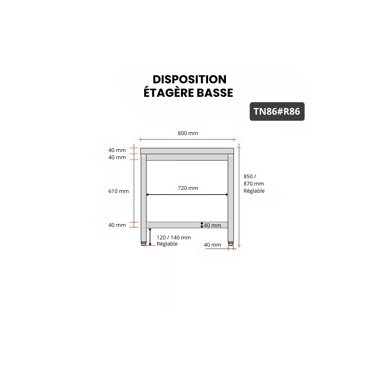 Table inox 800 x 600 mm avec renfort PREMIUM / GOLDINOX