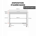 Table inox 1000 x 600 mm adossée avec renfort sur roulettes / GOLDINOX
