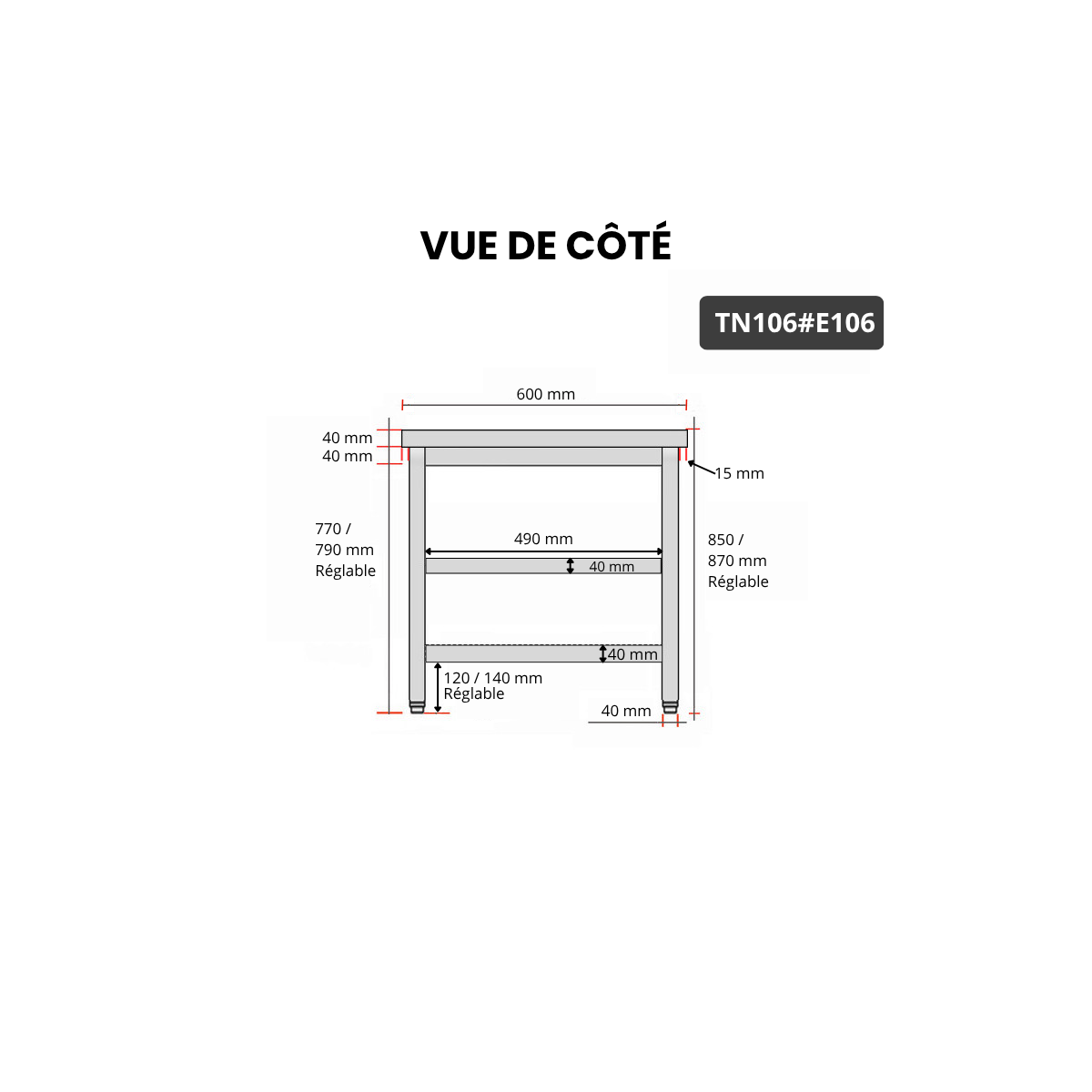 Table inox 1000 x 600 mm avec 2 étagères / GOLDINOX