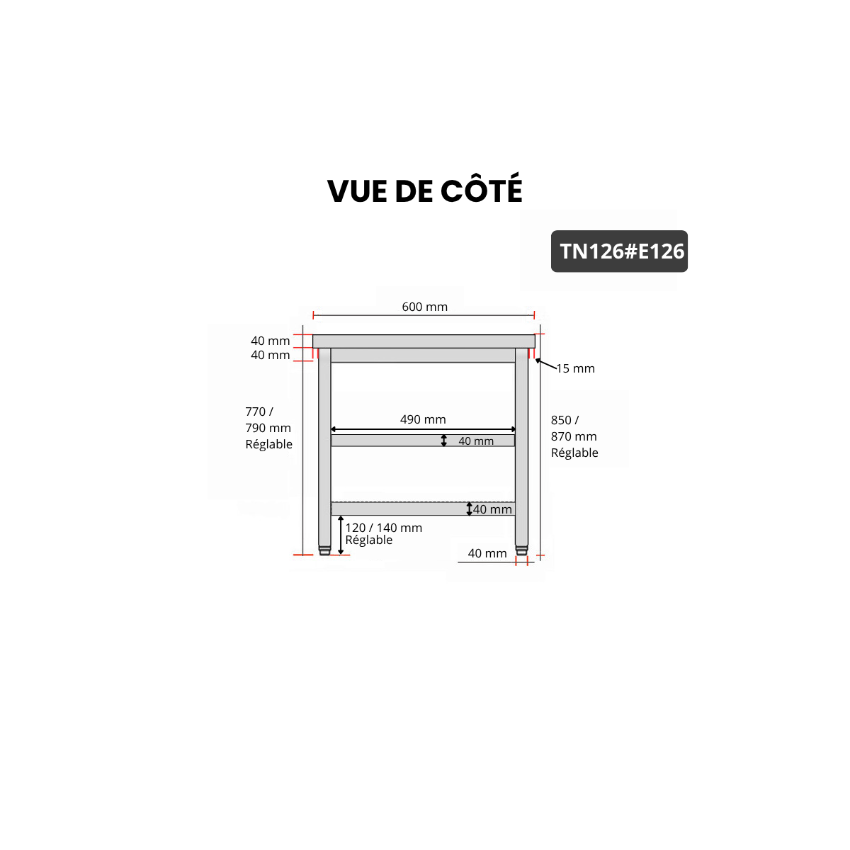 Table inox 1200 x 600 mm avec 2 étagères / GOLDINOX