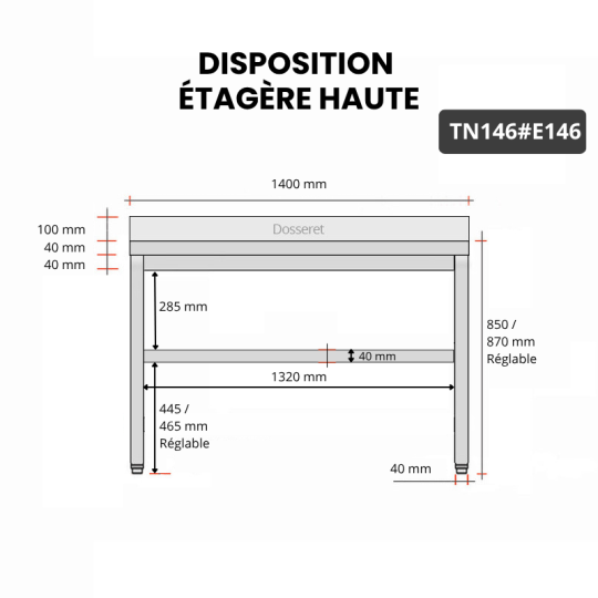 Table inox 1400 x 600 mm avec 2 étagères / GOLDINOX