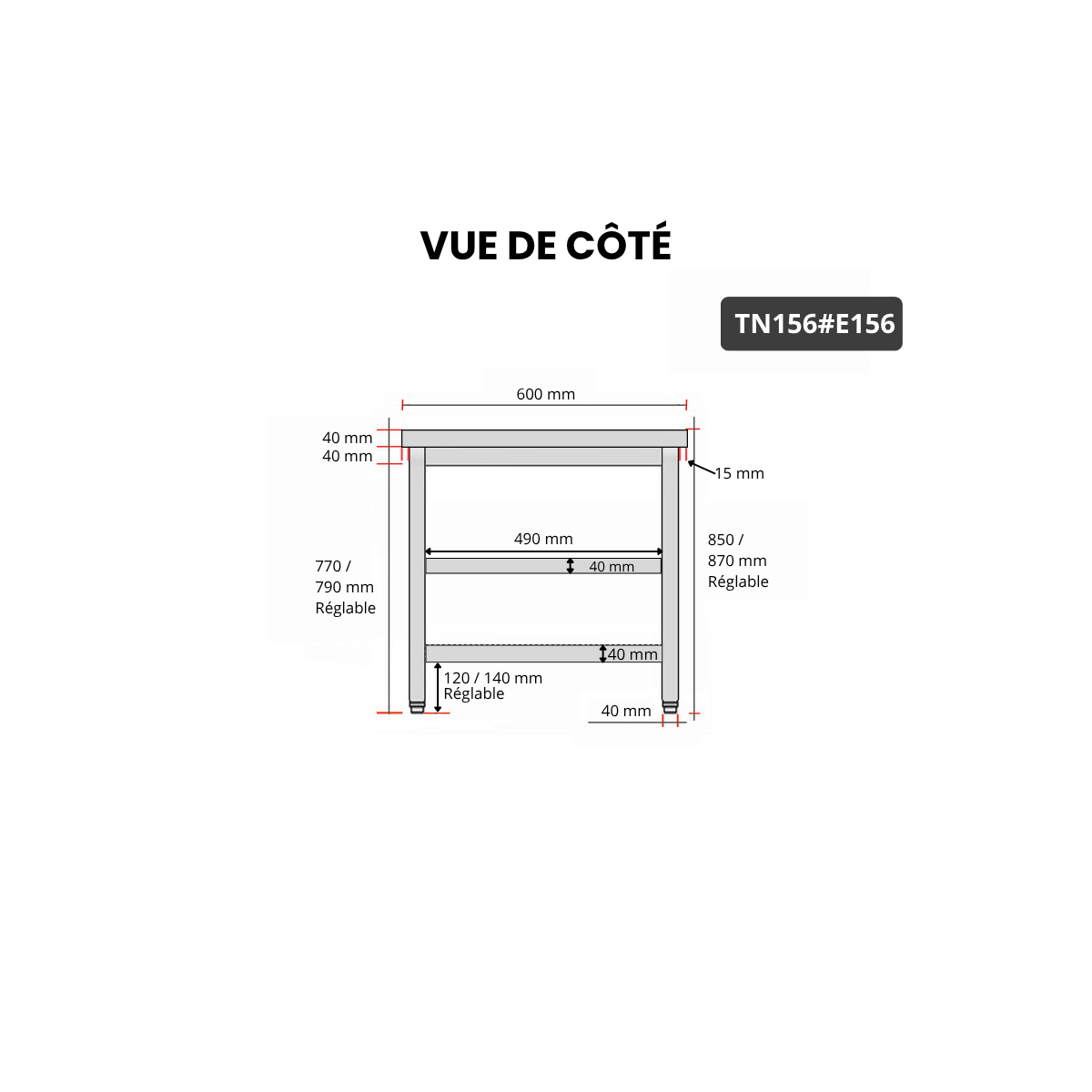 Table inox 1500 x 600 mm avec 2 étagères / GOLDINOX