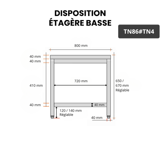 Table inox soubassement 800 x 600 mm / GOLDINOX
