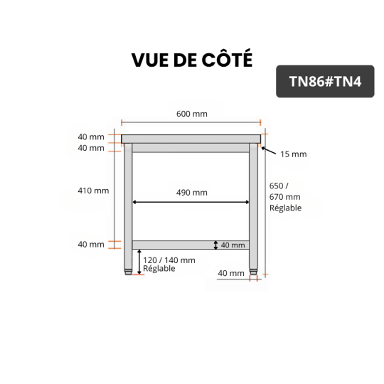 Table inox soubassement 800 x 600 mm / GOLDINOX