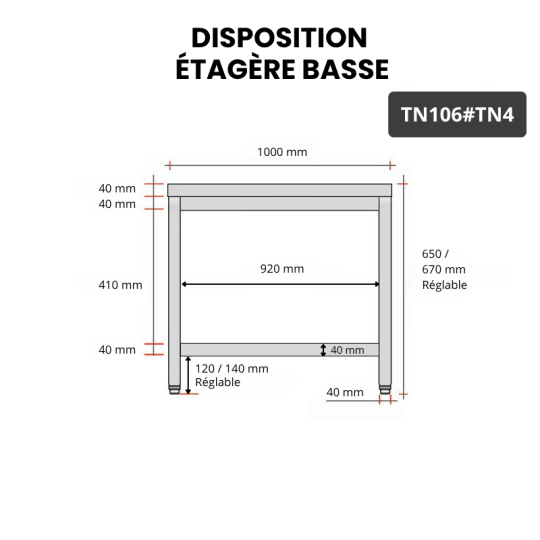 Table inox soubassement 1000 x 600 mm / GOLDINOX