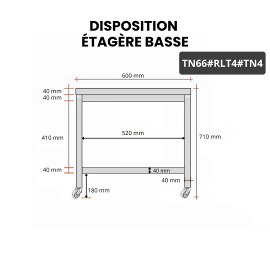 Table inox soubassement 600 x 600 mm sur roulettes PREMIUM / GOLDINOX