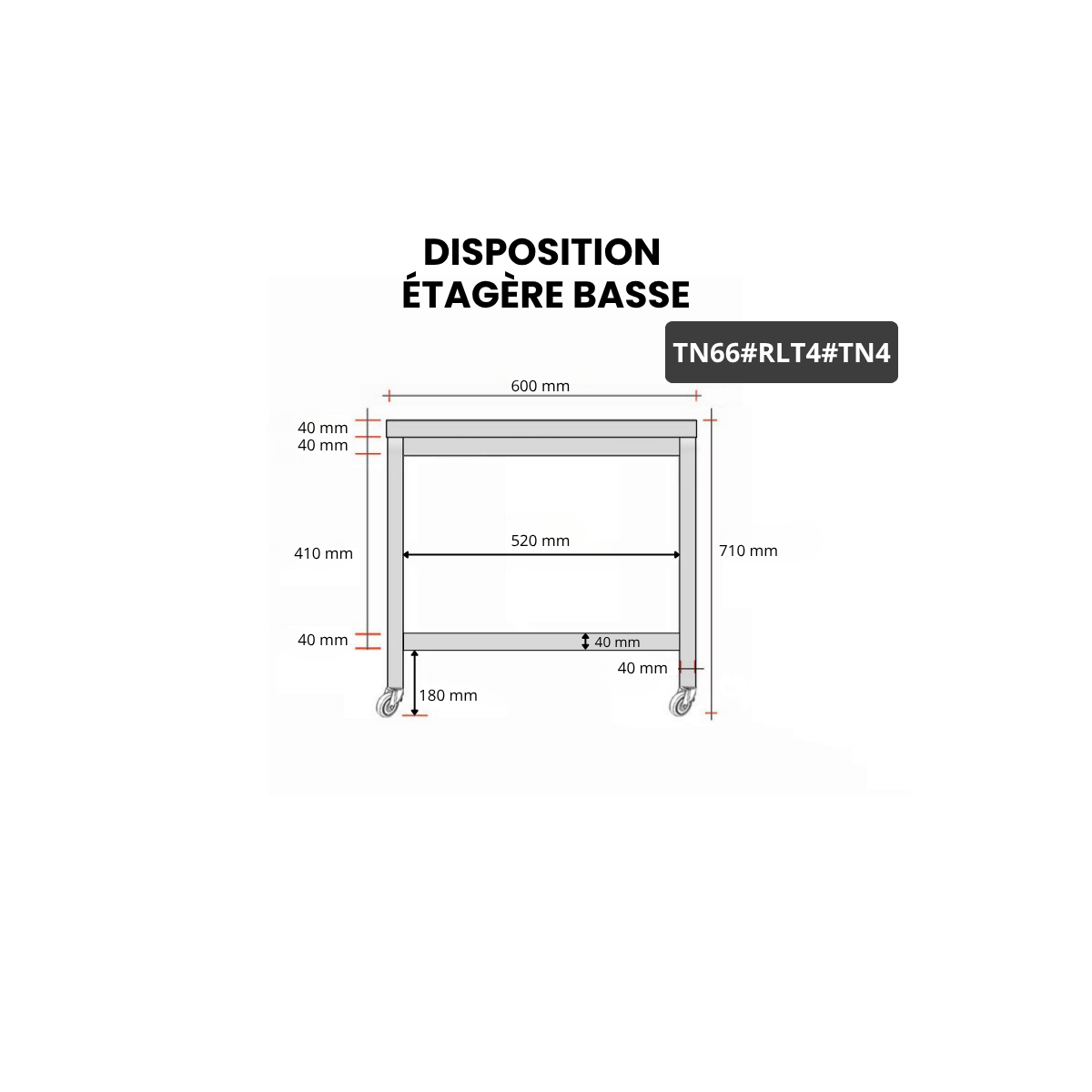 Table inox soubassement 600 x 600 mm sur roulettes PREMIUM / GOLDINOX