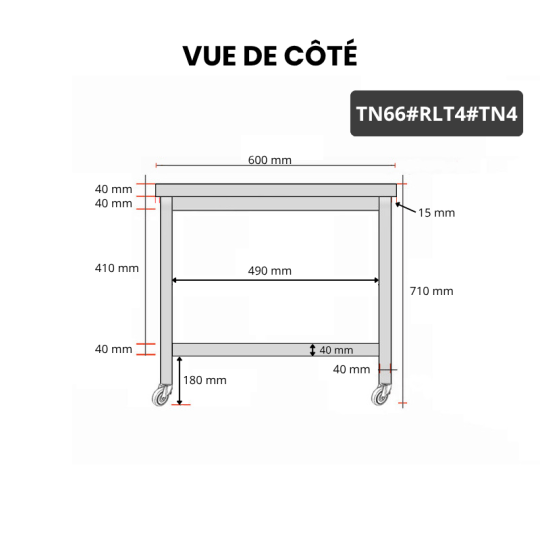 Table inox soubassement 600 x 600 mm sur roulettes PREMIUM / GOLDINOX