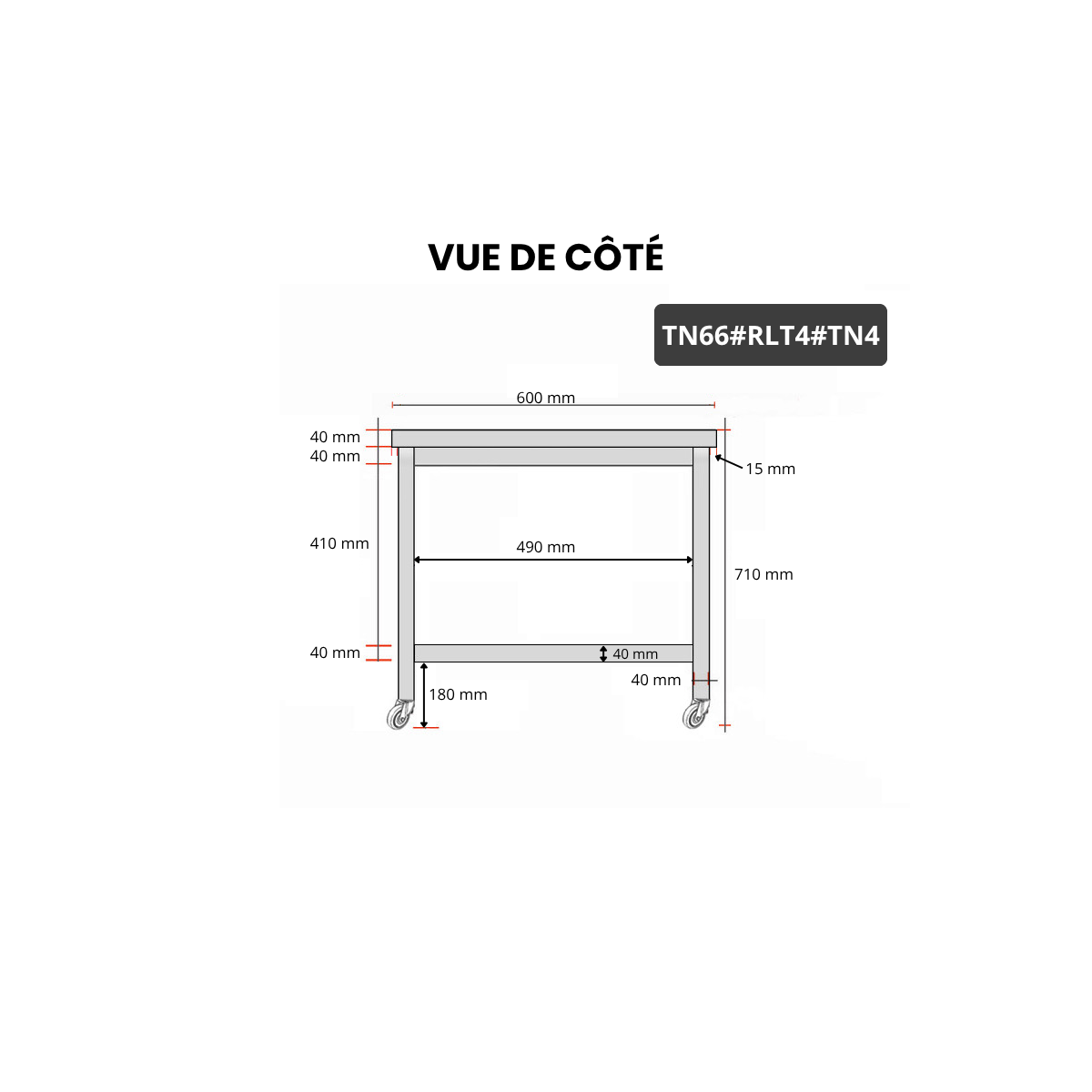 Table inox soubassement 600 x 600 mm sur roulettes PREMIUM / GOLDINOX