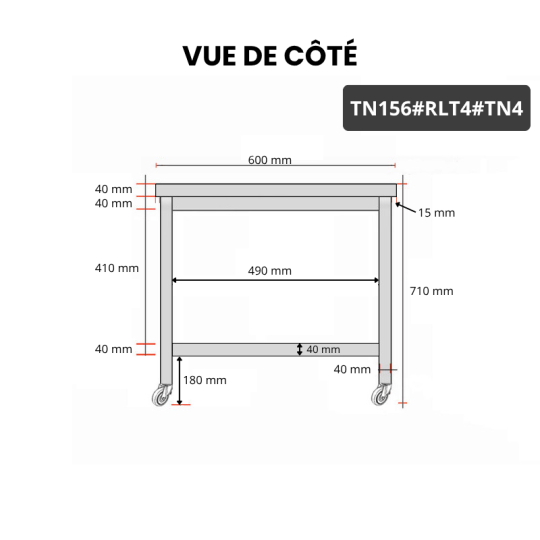 Table inox soubassement 1500 x 600 mm sur roulettes / GOLDINOX