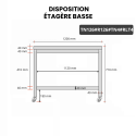 Table inox soubassement 1200 x 600 mm avec renfort sur roulettes / GOLDINOX