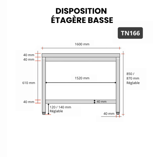 Table inox 1600 x 600 mm ECO / GOLDINOX