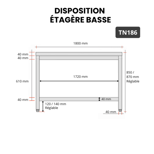 Table inox 1800 x 600 mm ECO / GOLDINOX